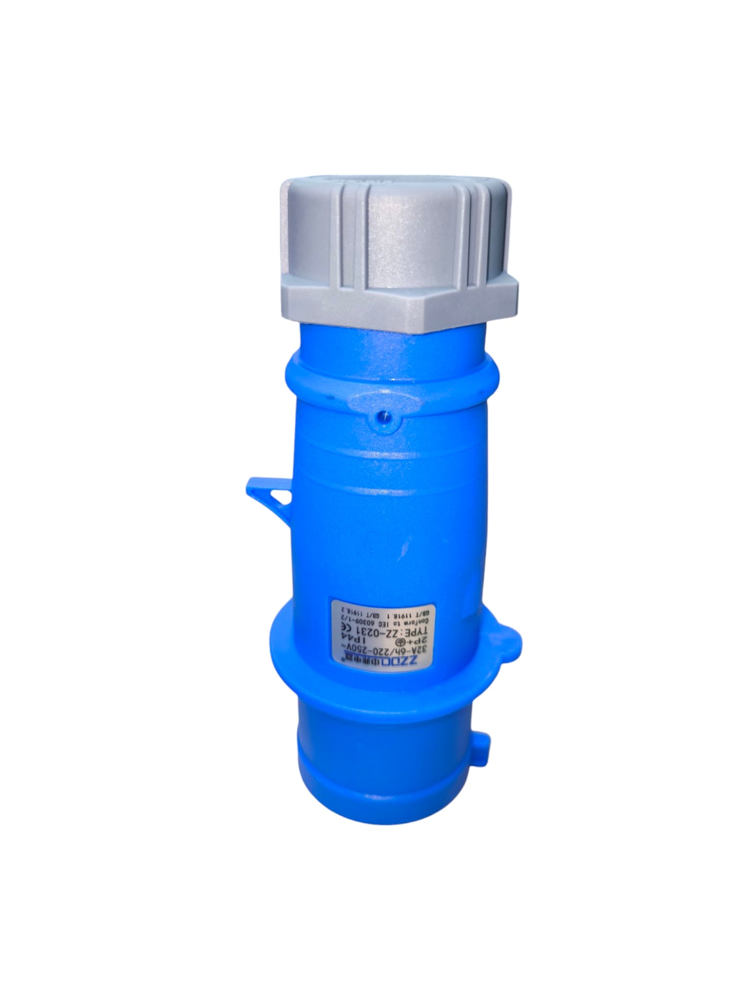 Grippes 32A industrial plug in blue and gray for heavy-duty electrical connections