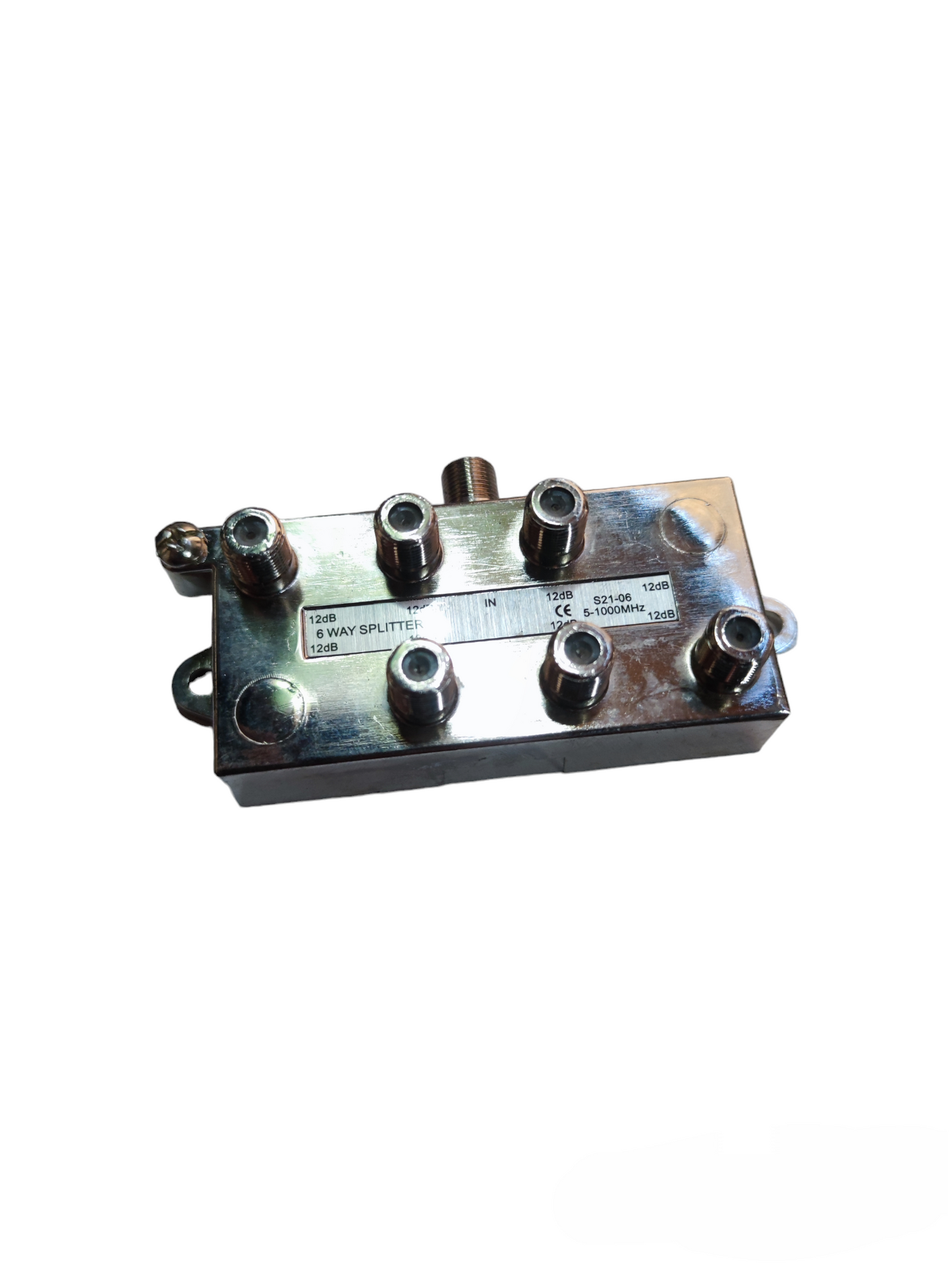 Industrial cable splitter 6 port metal TV part with multiple coaxial connectors from China