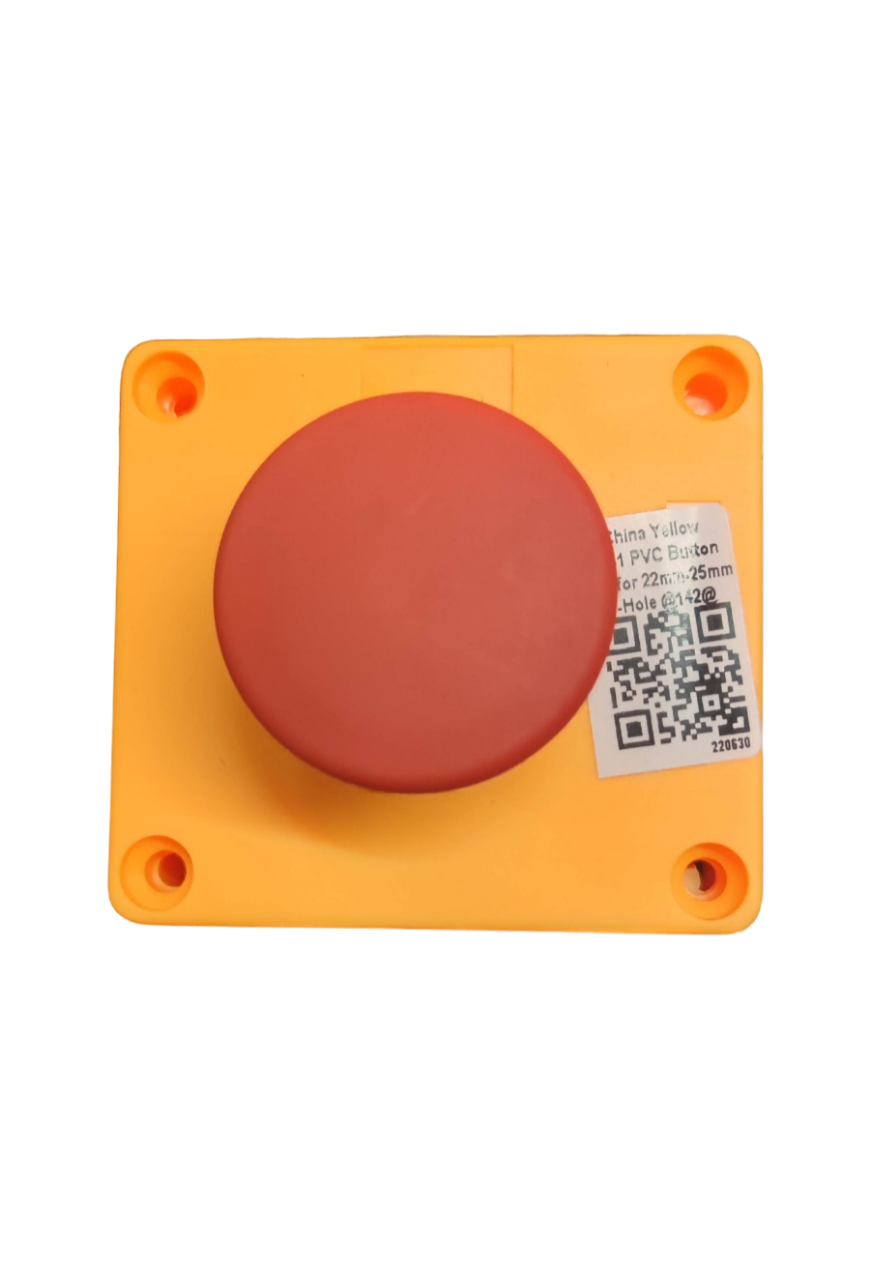 Auspicious emergency push button with enclosure in yellow and red for power points and switches