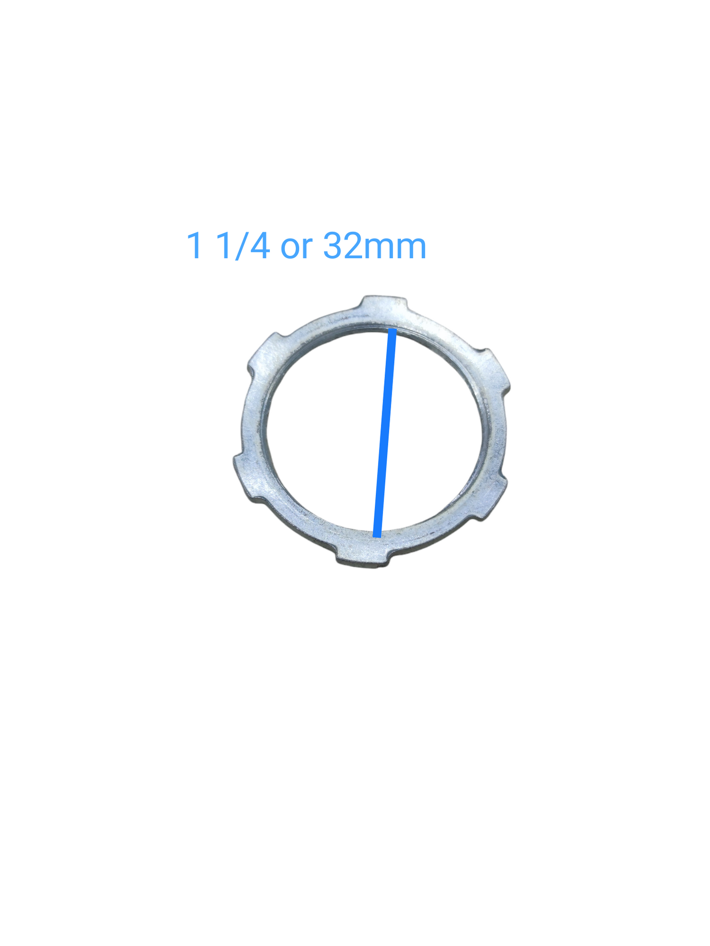 Locknut for IMC Pipes 32mm metal slotted conduit locknut showing tabs one and one quarter inch size for pipe fittings China