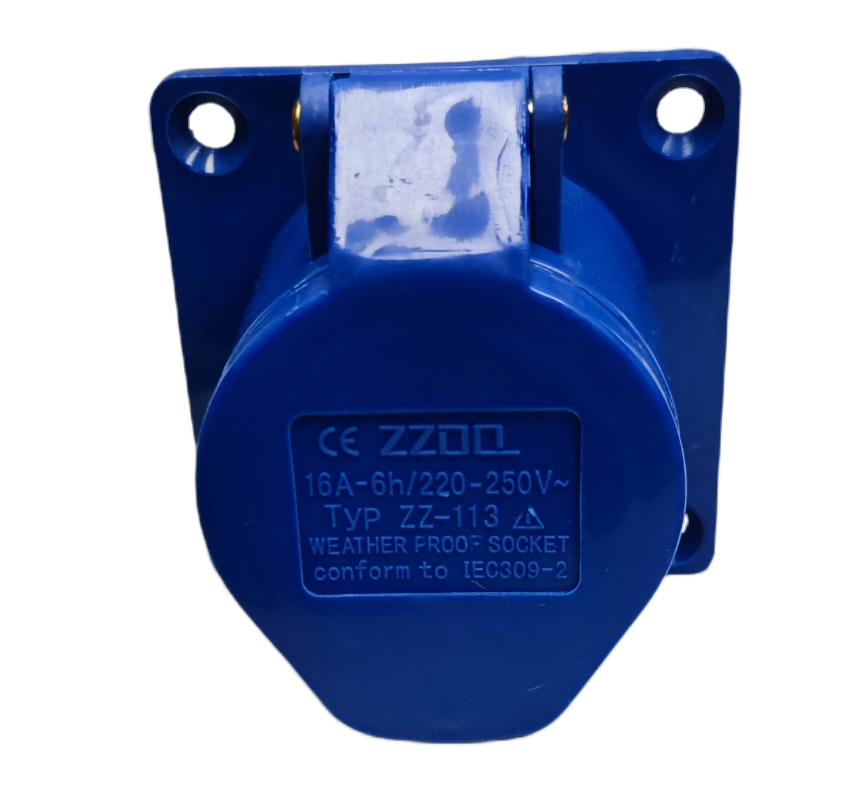 Grippes blue Industrial Outlet 16A Chassis with weatherproof cover and mounting holes