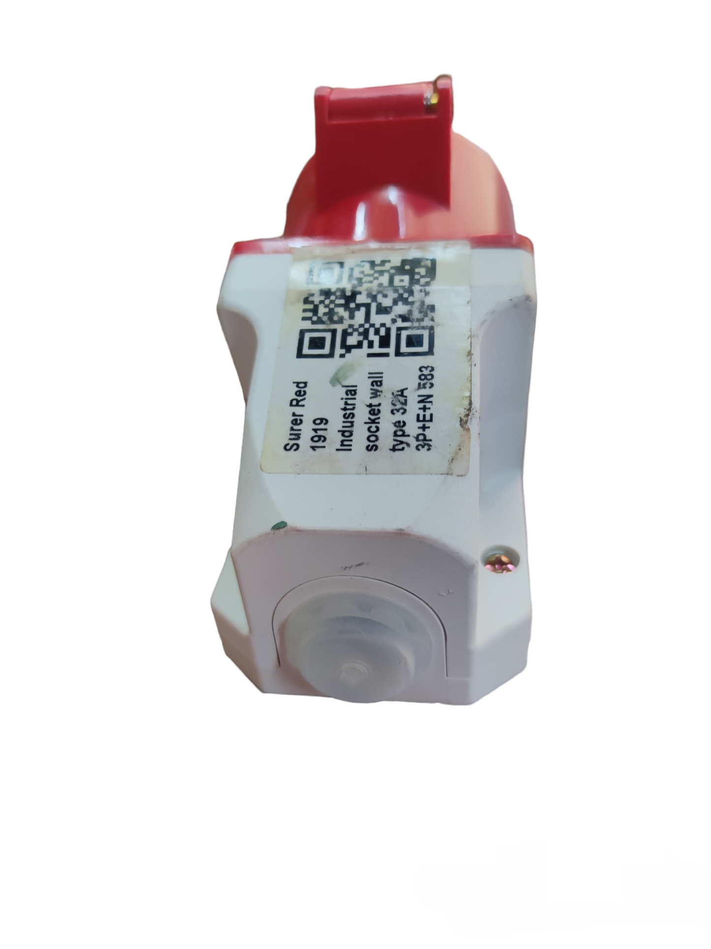 Surer Industrial Outlet Wall Type 125 red and white electrical socket with label and QR code