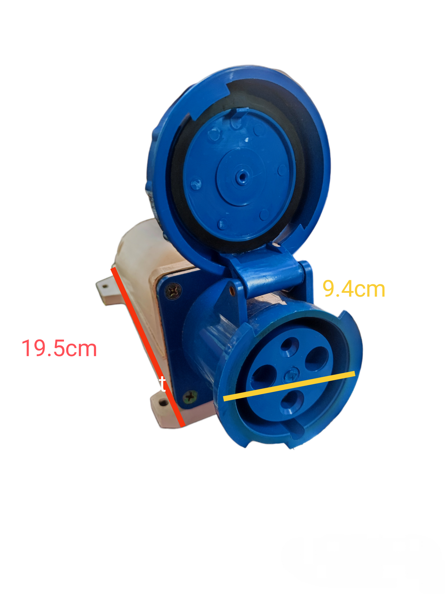 Surer Industrial Outlet Wall Type 1912 blue electrical socket with protective cover and measurements