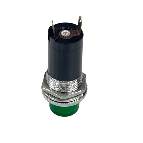Grippes Pilot Light 16mm 220V GREEN panel indicator with threaded metal bezel and two terminals
