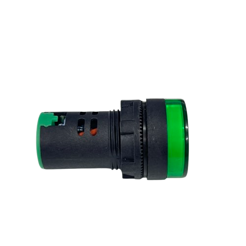 Denko Pilot Light 220v GREEN 22mm slim green indicator lamp with threaded black housing