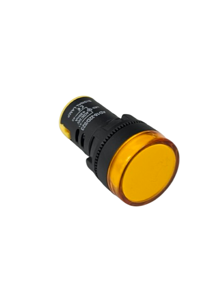 Grippes Pilot light 24V DC YELLOW 22mm round indicator light with yellow lens and black housing for control panels