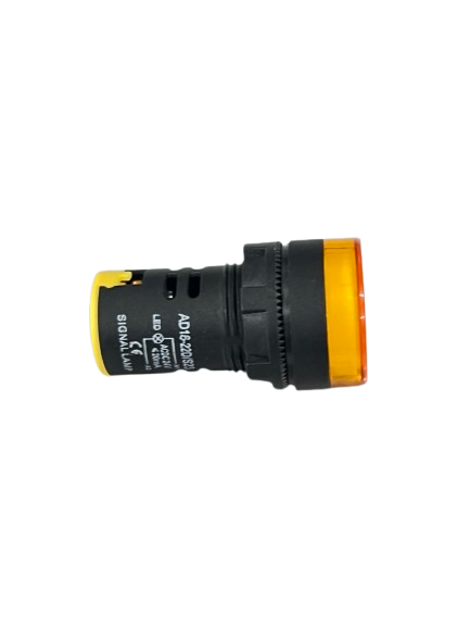 Grippes Pilot light 24V DC YELLOW 22mm LED indicator with yellow lens and black threaded body for control panels