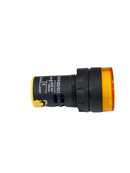 Grippes Pilot light 24V DC YELLOW 22mm panel mount indicator with amber lens and black housing