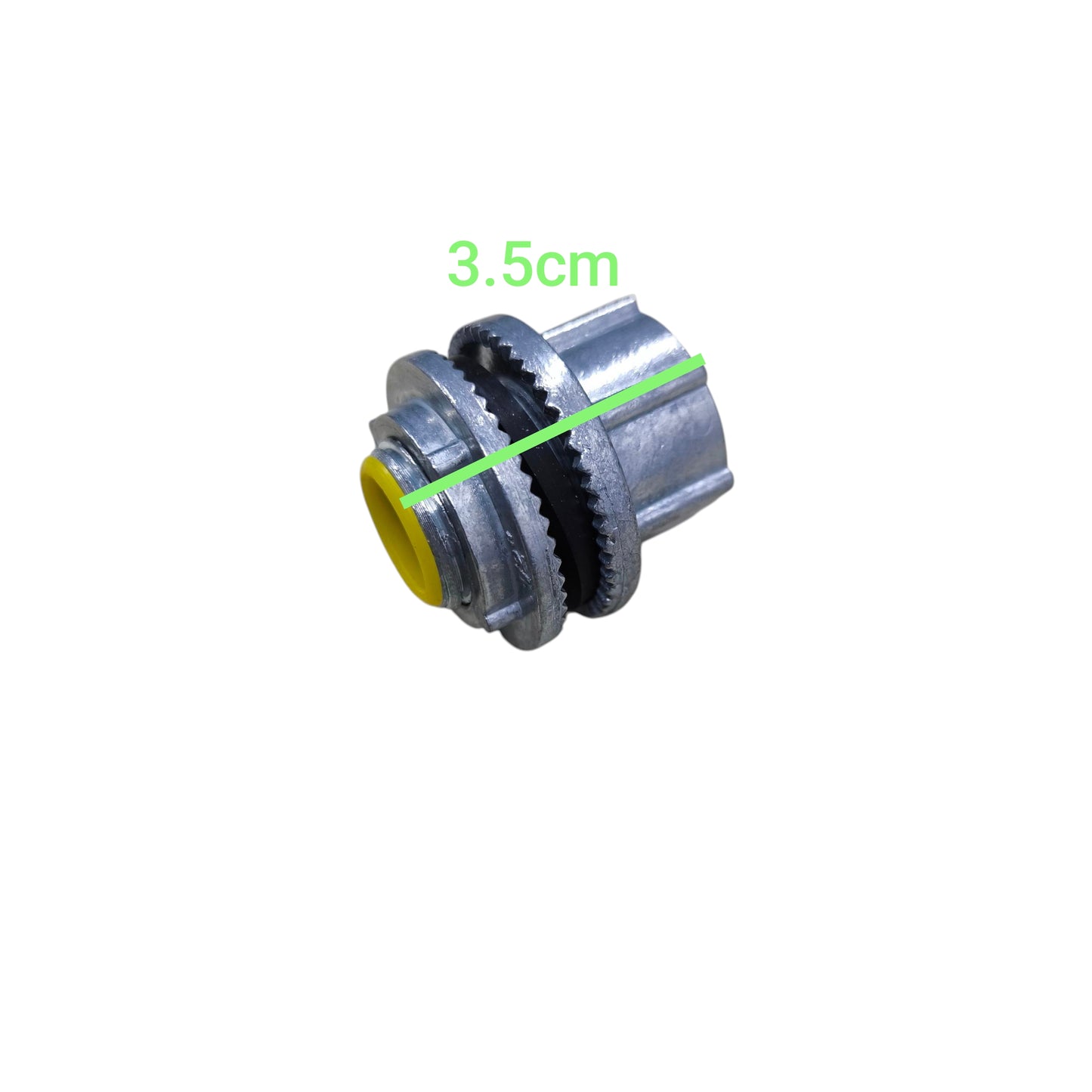 Water Tight Hub 20mm zinc alloy conduit connector with yellow dust cap and serrated locknut for pipes