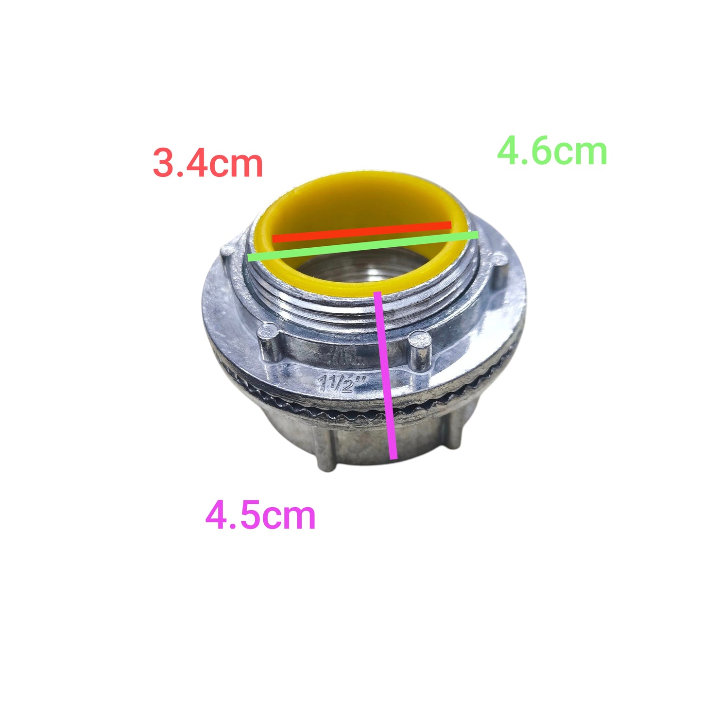 China made Water Tight Hub 46mm metal conduit connector with yellow rubber seal and threaded body