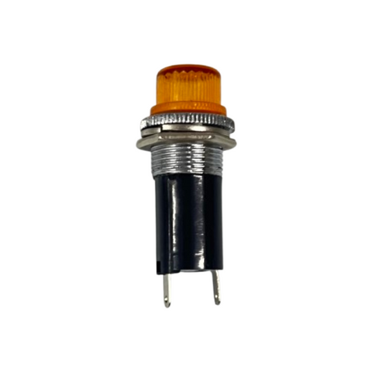 Grippes yellow LED signal light 220V panel mount indicator with threaded metal housing and two pins