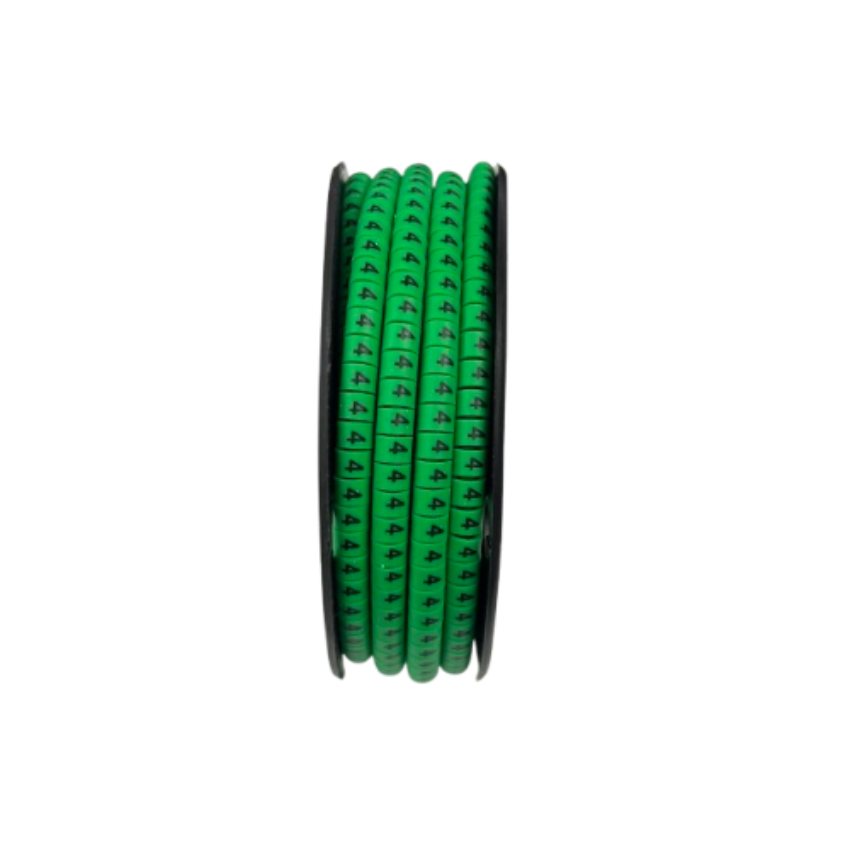 Grippes 4 Cable Marker Green spool of numbered green cable markers labeled 4 for cable management