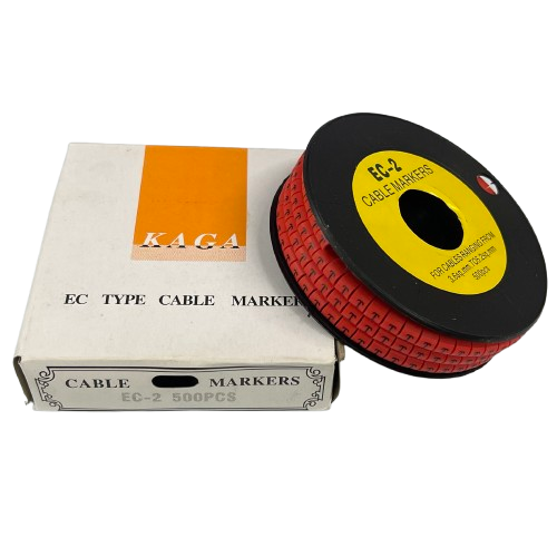 500pcs Cable Marker Red - T with box and roll showcasing durable cable identification solution