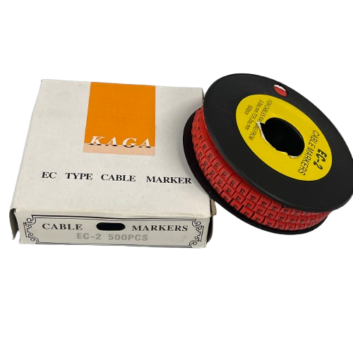 Grippes 500pcs Cable Marker Red - E in a roll with packaging for organized cable management