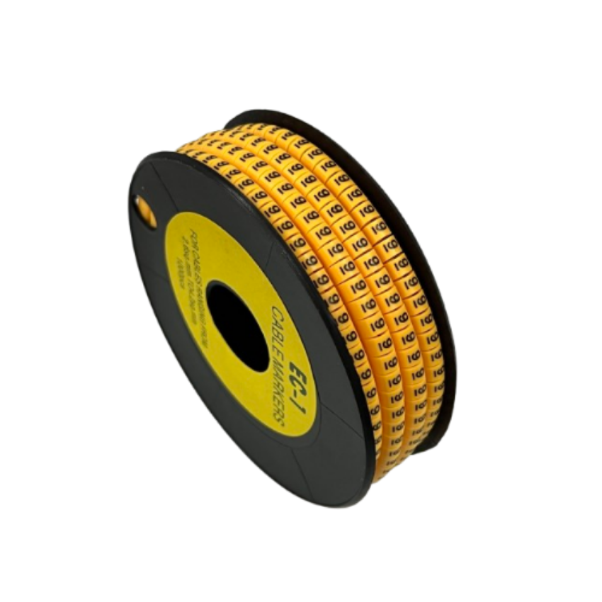 Spool of adhesive cable markers for wire identification 9 Marker 2.6mm to 4.2mm Yellow on black reel