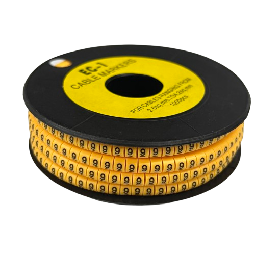 China cable management spool of 9 Marker 2.6mm to 4.2mm Yellow adhesive cable markers for wire labeling