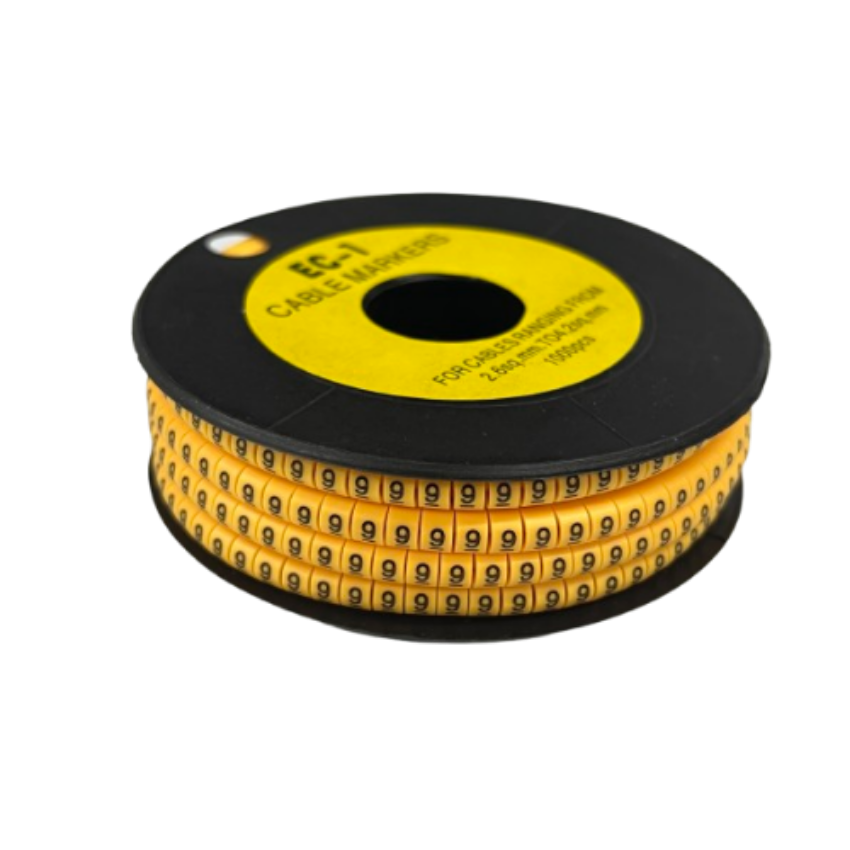 China cable management spool of 9 Marker 2.6mm to 4.2mm Yellow adhesive cable markers for wire labeling