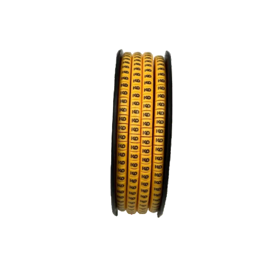 Spool of yellow numeric cable markers labeled 6 for wire identification 9 Marker 2.6mm to 4.2mm Yellow from China