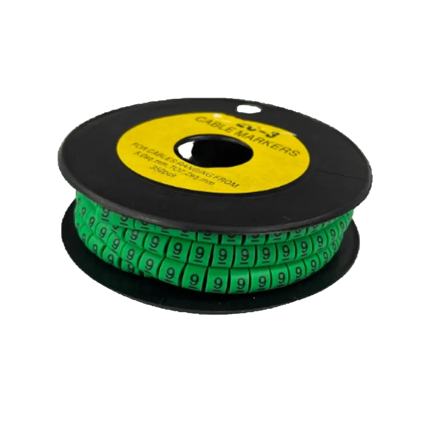9 Marker 5.0mm to 7.2mm Green cable markers on black spool for cable management and wire identification