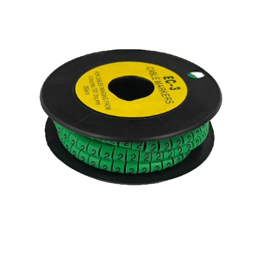 Spool of Cable Marker 2 Green numeric cable markers on a black reel for wire identification and organization