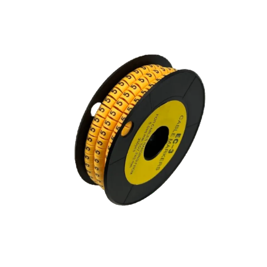 Grippes Cable 5 Marker -3 Yellow spool of numbered cable markers on black reel for wire labeling