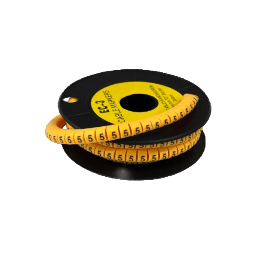 Grippes Cable 5 Marker -3 Yellow reel of flexible cable markers labeled 5 for wire identification