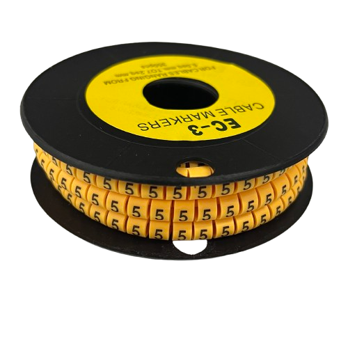 Grippes Cable 5 Marker -3 Yellow spool of yellow numbered 5 cable markers for wire labeling and organization