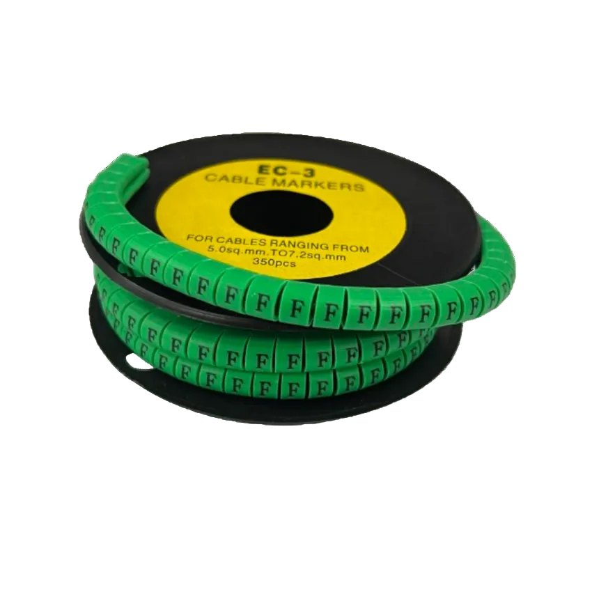 Spool of Cable "F" Marker 5.0mm to 7.2mm Green vinyl ring labels for cable management and wiring organization