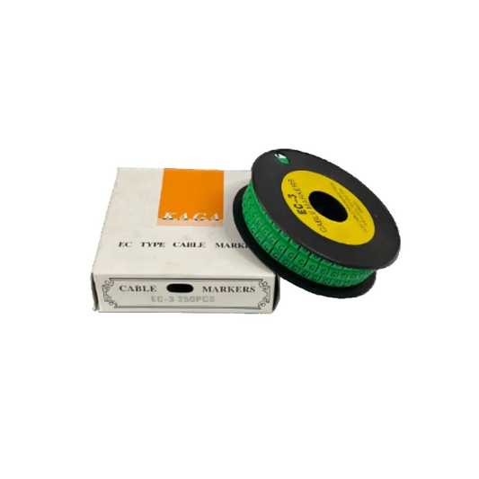 Green spool of Cable "G" Marker 5.0mm to 7.2mm cable markers on black reel with white box