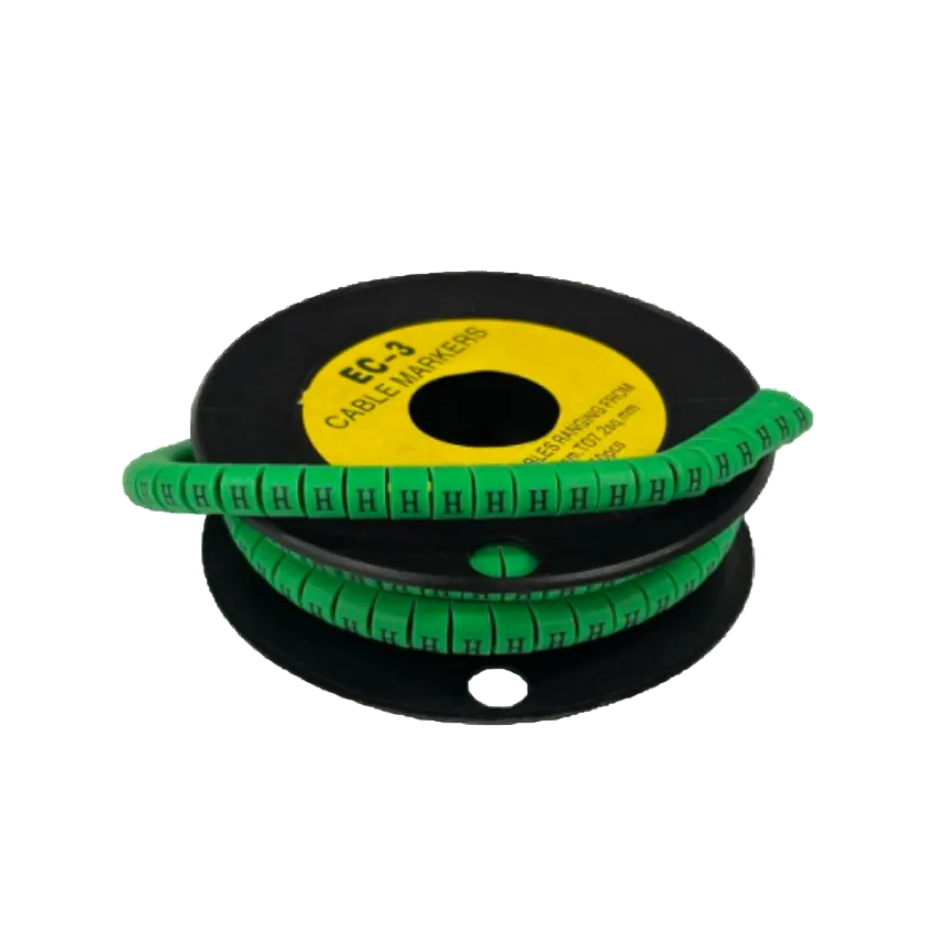 Spool of green Cable "H" Marker 5.0mm to 7.2mm Green wraparound cable labels showing repeated H markers
