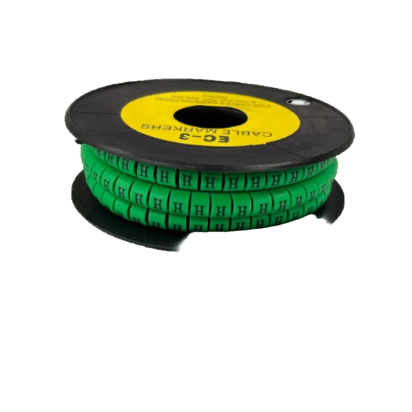 Spool of Cable "H" Marker 5.0mm to 7.2mm Green ID beads on black reel for cable organization and labeling