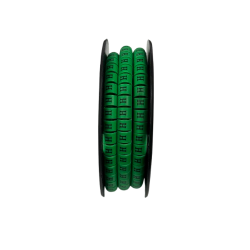 Reel of green cable markers with printed H, Cable "H" Marker 5.0mm to 7.2mm Green for wire labeling