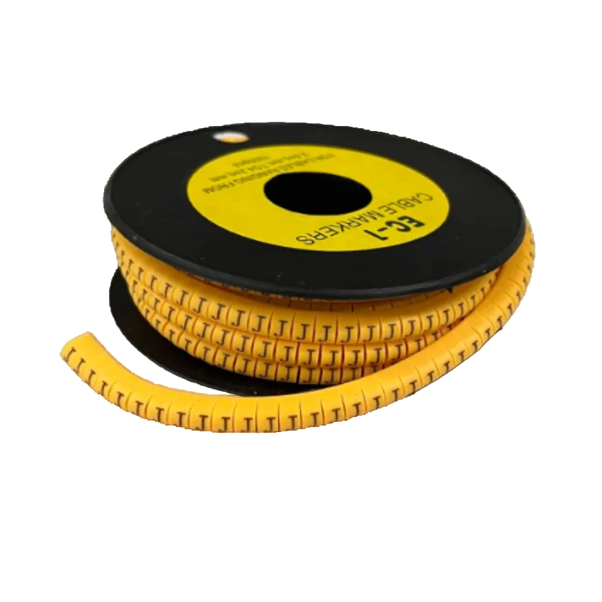 Spool of yellow Cable "J" Marker 2.6mm to 4.2mm Yellow printed with black J symbols for cable labeling