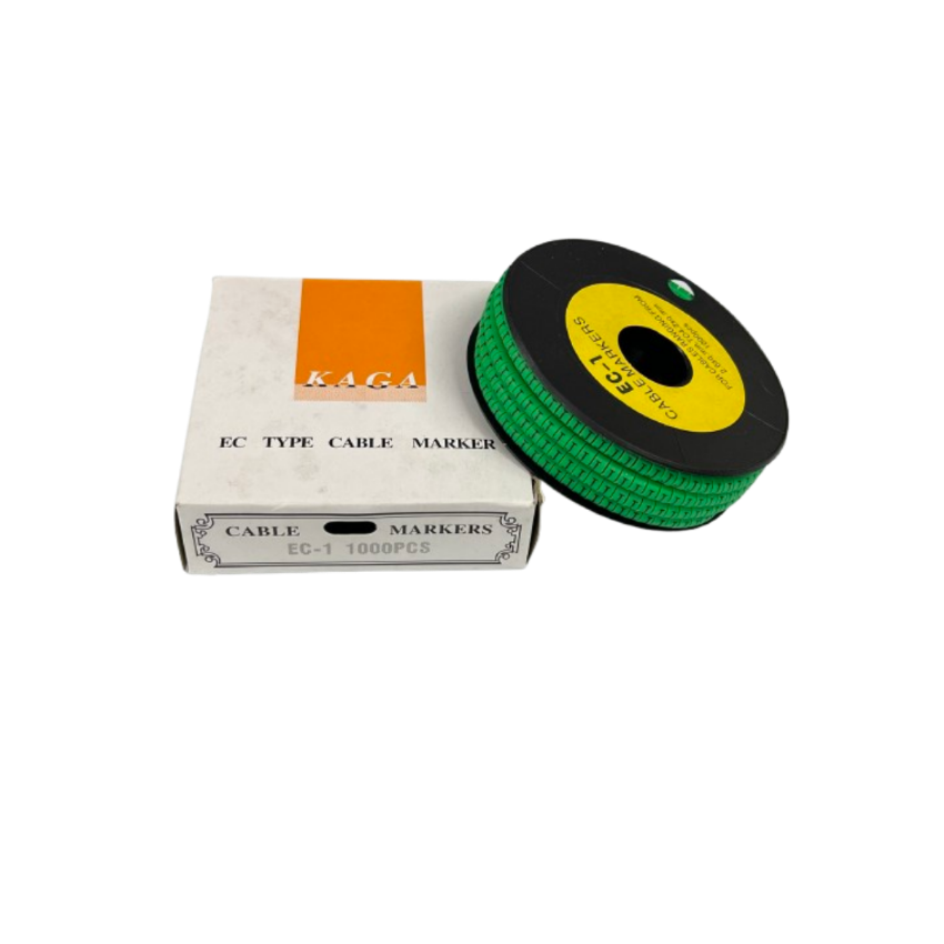 Grippes cable management spool with green cable markers and box Cable "J" Marker Green 2.6mm to 4.2mm
