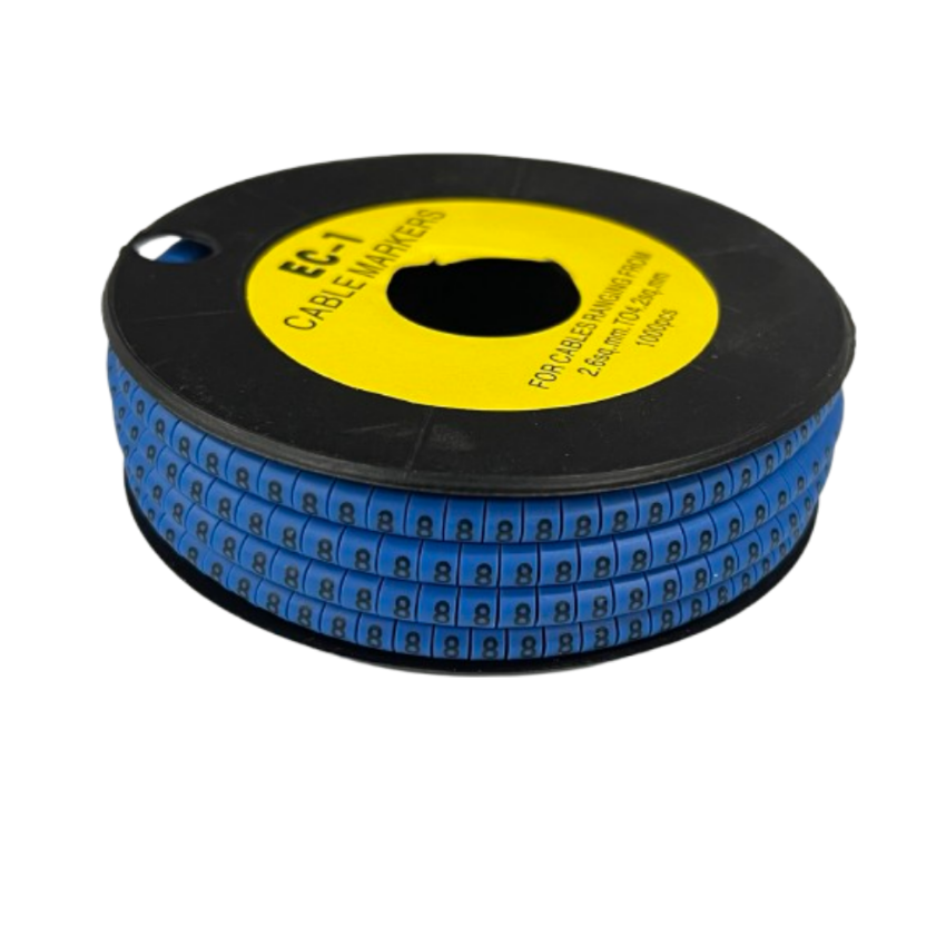 Spool of blue ring style cable markers with printed number 8 for wiring organization Cable Marker -8 Blue from China vendor