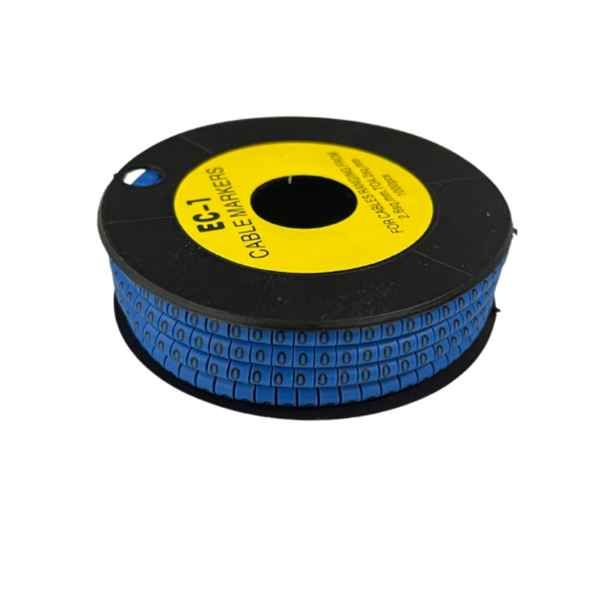 Reel of blue numeric cable labels showing repeated zero markers for cable management Cable Marker 0 Blue from China