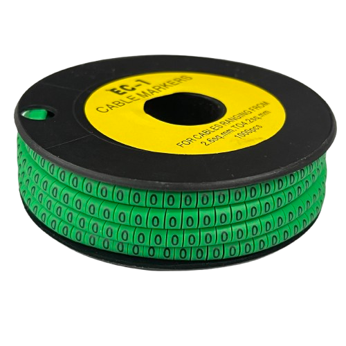 Grippes Cable Marker 0 Green spool of green numeric 0 cable markers on black reel for cable management