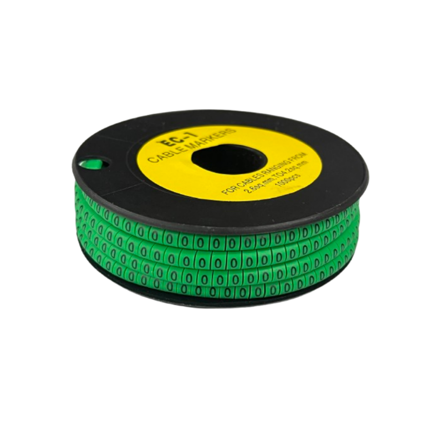 Grippes Cable Marker 0 Green spool of green numeric 0 cable markers on black reel for cable management