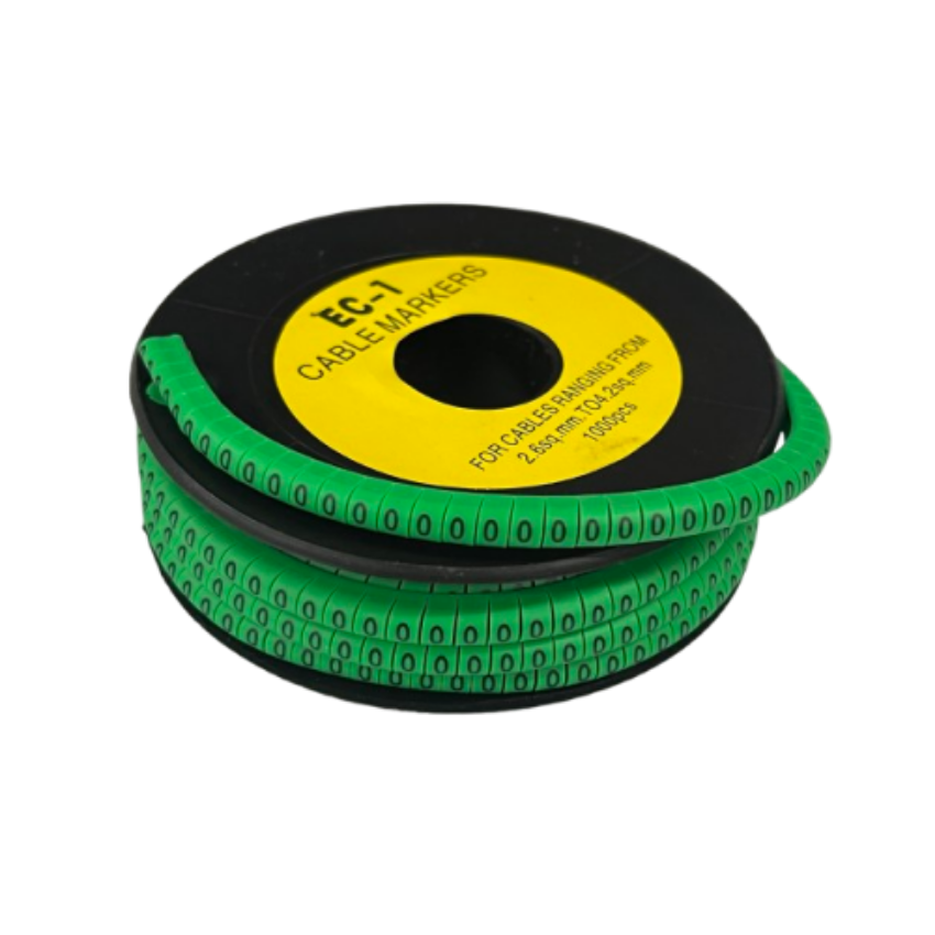 Grippes Cable Marker 0 Green spool of adhesive cable markers on black reel for wire labeling