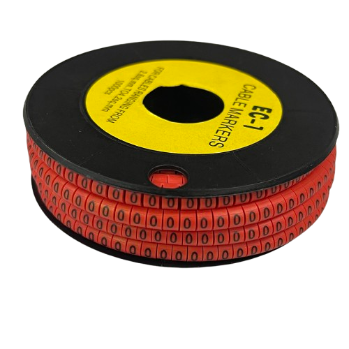 Grippes Cable Marker 0 Red spool for cable management with adhesive red numeric 0 labels on reel