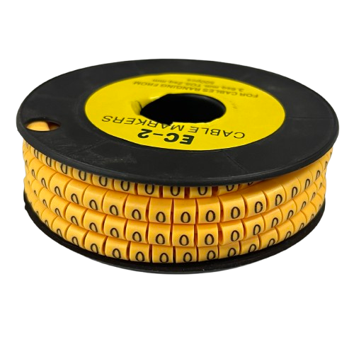 Grippes Cable Marker 0 - Yellow spool of numeric cable markers on black reel for wiring organization
