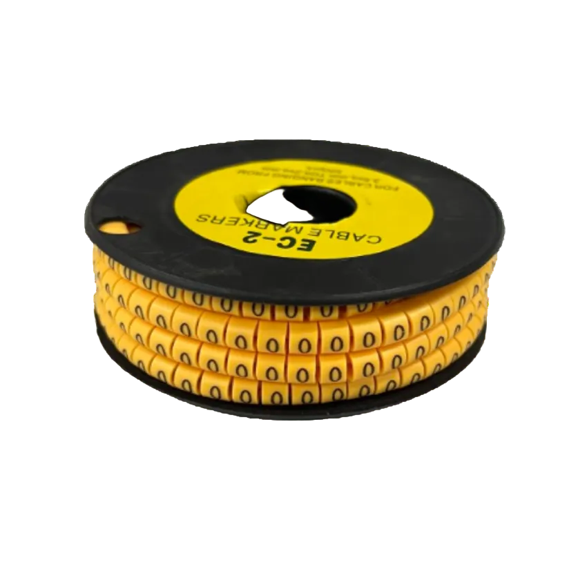 Grippes Cable Marker 0 - Yellow spool of numeric cable markers on black reel for wiring organization