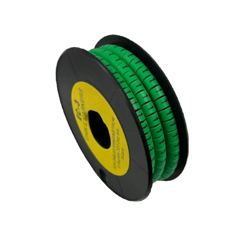 Reel of Cable Marker 1 Green split tube wire identifiers on black spool for cable management and labeling
