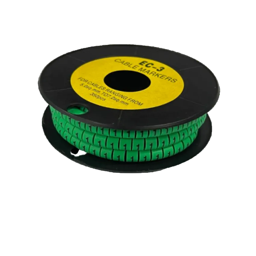 Spool of Cable Marker 1 Green numeric cable ID markers on black reel for cable management