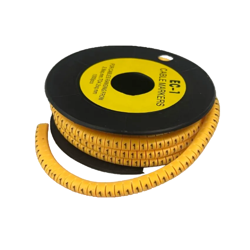 Spool of flexible spiral cable markers in yellow with repeated number 1 for wire labeling Cable Marker 1 Yellow