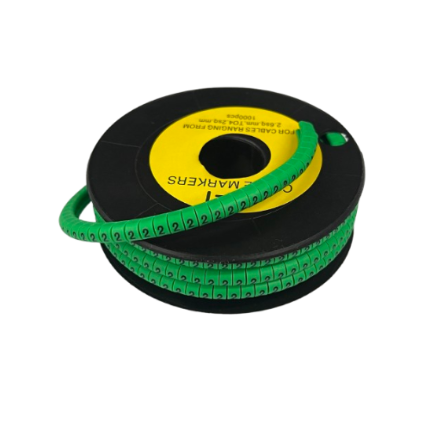 Grippes Cable Marker 2 Green spool of flexible cable markers with repeating number 2 for labeling cables