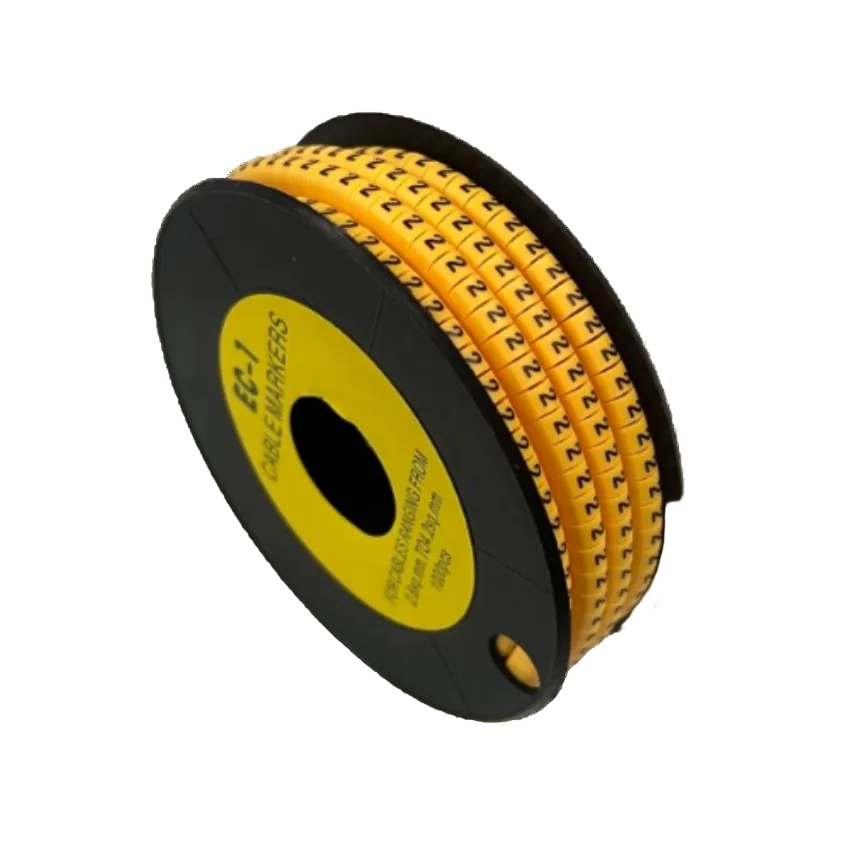 Spool of yellow numeric cable labels Cable Marker 2 Yellow on black reel for organized wire identification