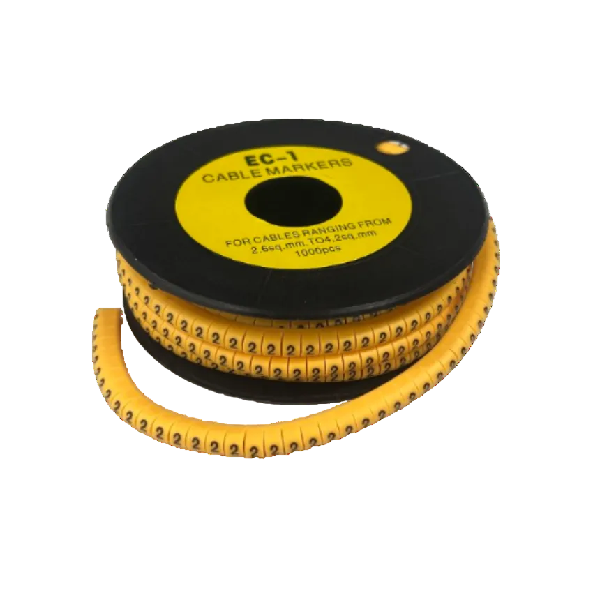 Cable Marker 2 Yellow plastic ring markers on black spool for cable labeling 1000 pieces ideal for wire organization