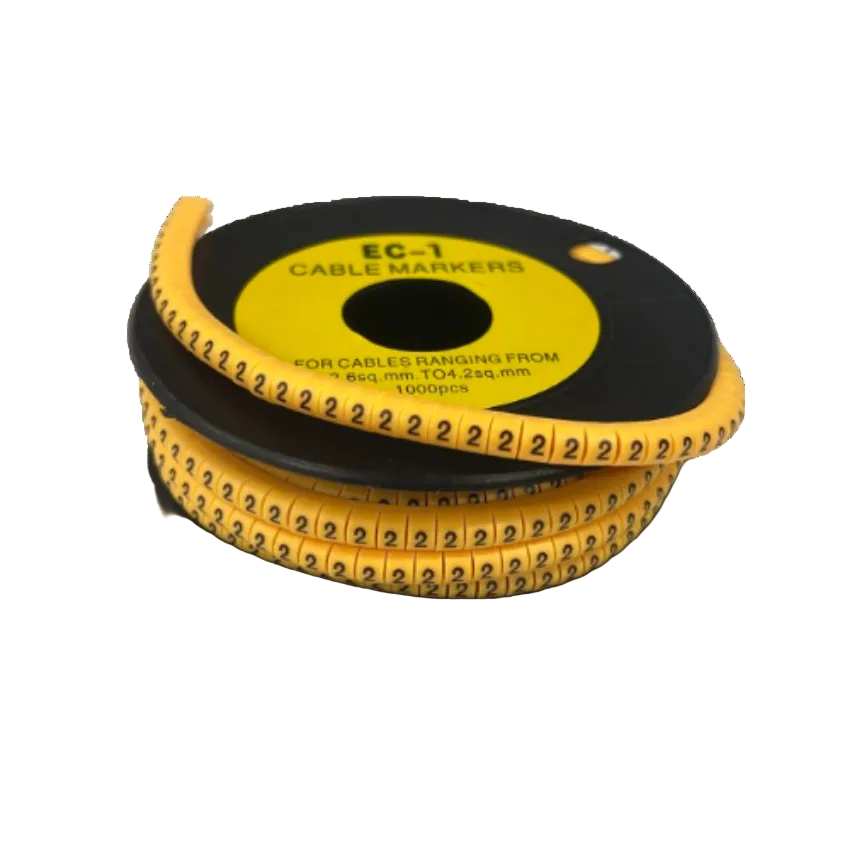 Spool of numbered adhesive Cable Marker 2 Yellow tags for organized cable management and wiring identification