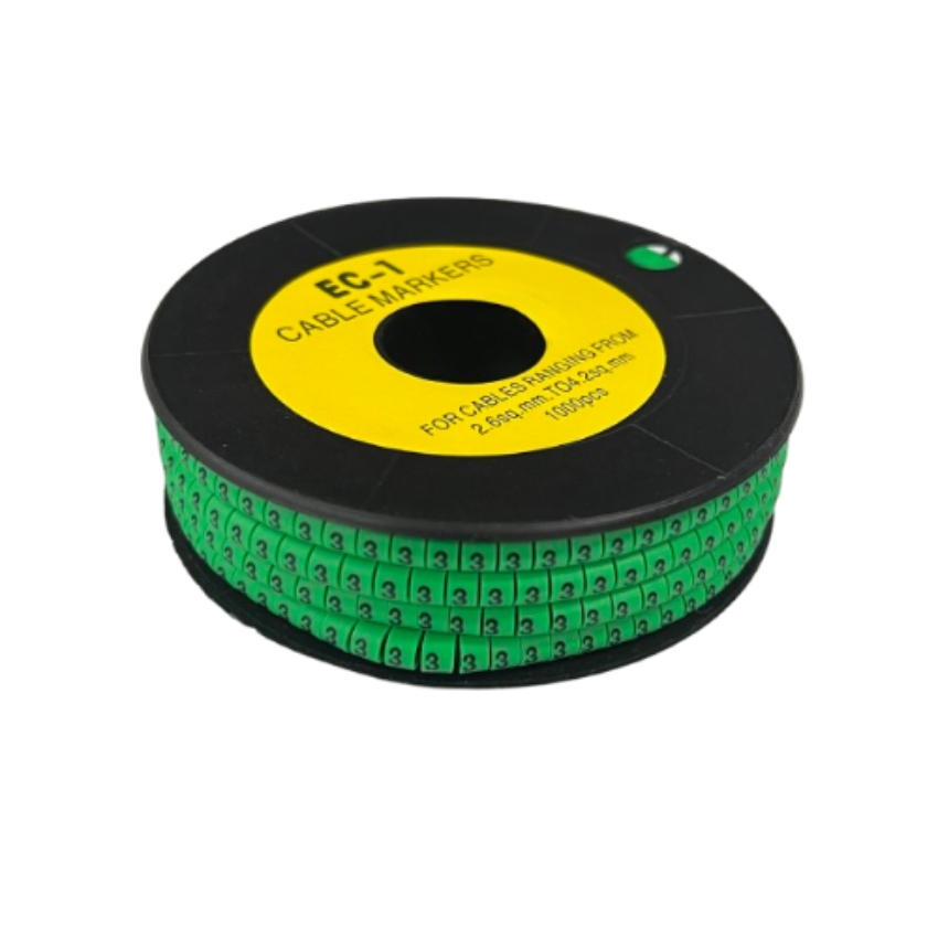 Grippes Cable marker 3 Green roll of numbered cable markers on black spool for cable management